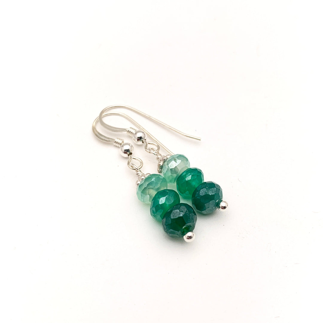 Mystic Green Onyx and Sterling Silver Earrings. Faceted Bling Sparkly
