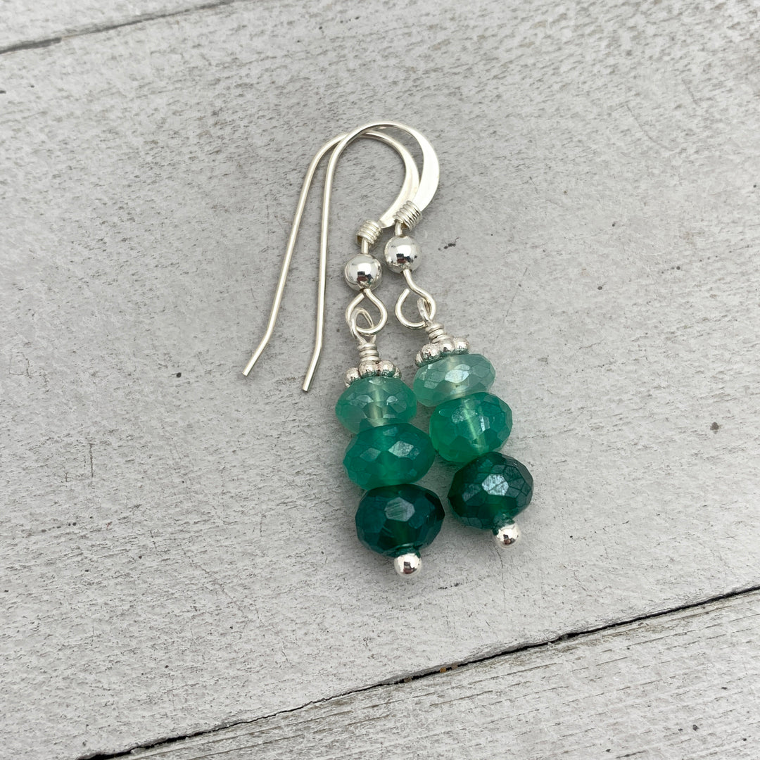 Mystic Green Onyx and Sterling Silver Earrings. Faceted Bling Sparkly