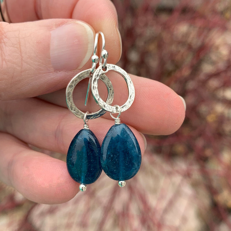 Blue Apatite Earrings and Solid 925 Sterling Silver Hoop Earrings