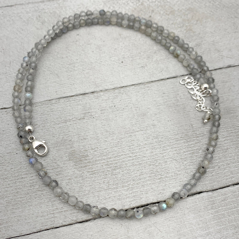 Faceted Glowing Labradorite and Sterling Silver Beaded Necklace