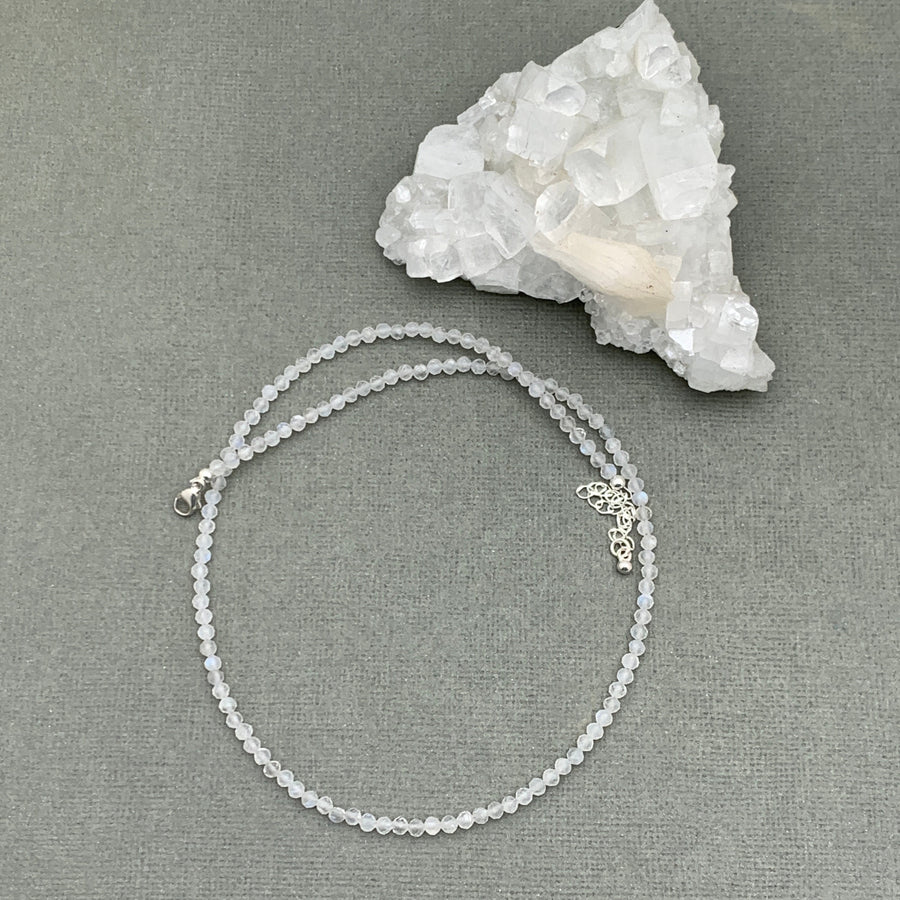 Faceted Moonstone Crystal and Sterling Silver Beaded Necklace