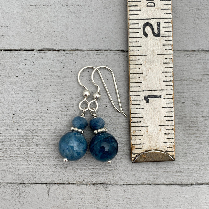 Dark Blue Aquamarine and Sterling Silver Earrings