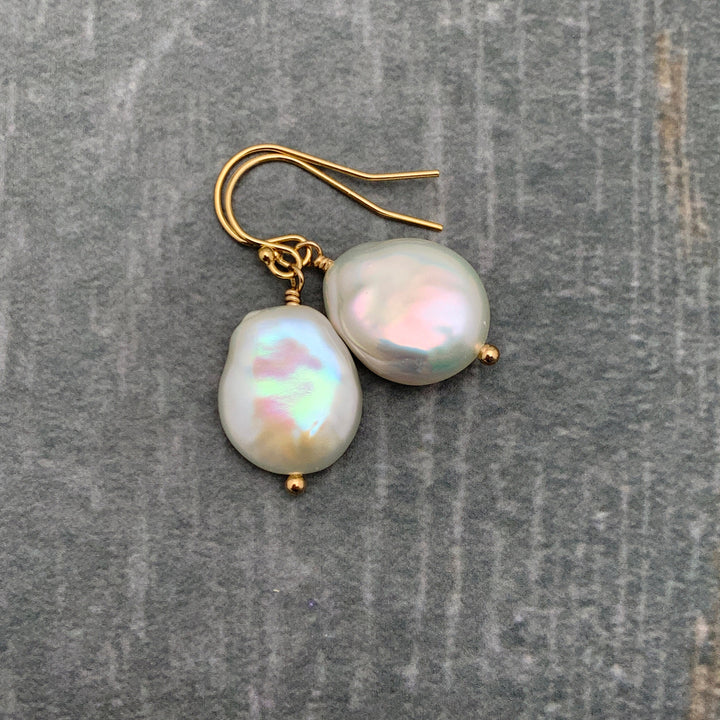 Gorgeous Keshi Pearl and 14k Yellow Gold Fill Earrings. Thick, Lustrous Nacre AAA