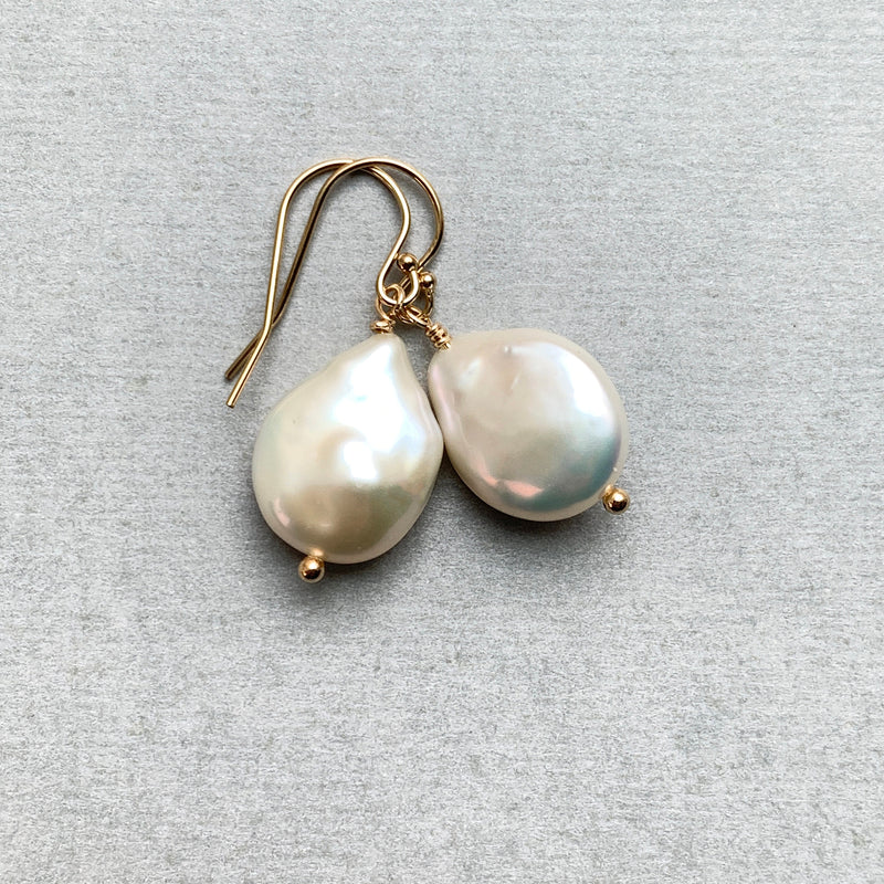 Gorgeous Keshi Pearl and 14k Yellow Gold Fill Earrings. Thick, Lustrous Nacre AAA