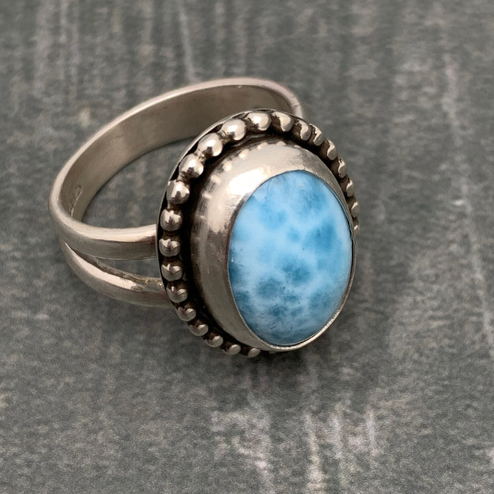 Larimar Crystal and Solid 925 Sterling Silver Ring. Size 6.75 US/Canada