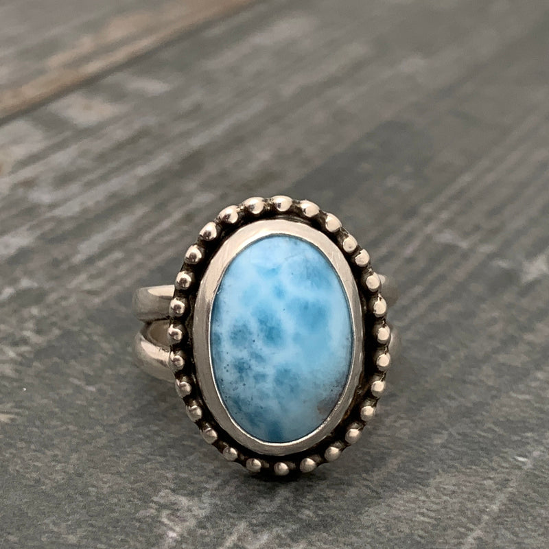 Larimar Crystal and Solid 925 Sterling Silver Ring. Size 6.75 US/Canada