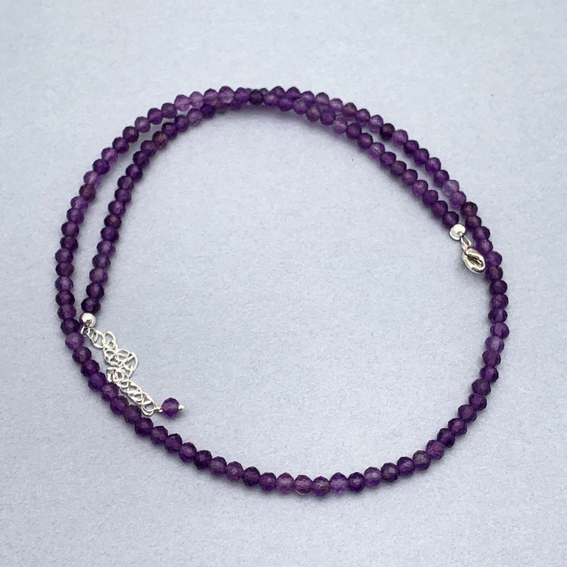 Faceted Beaded Amethyst and Sterling Silver Silver Necklace