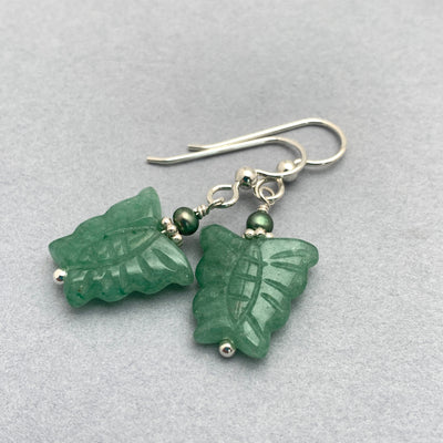 Aventurine Butterfly and Solid 925 Sterling Silver Earrings. Carved Gemstone