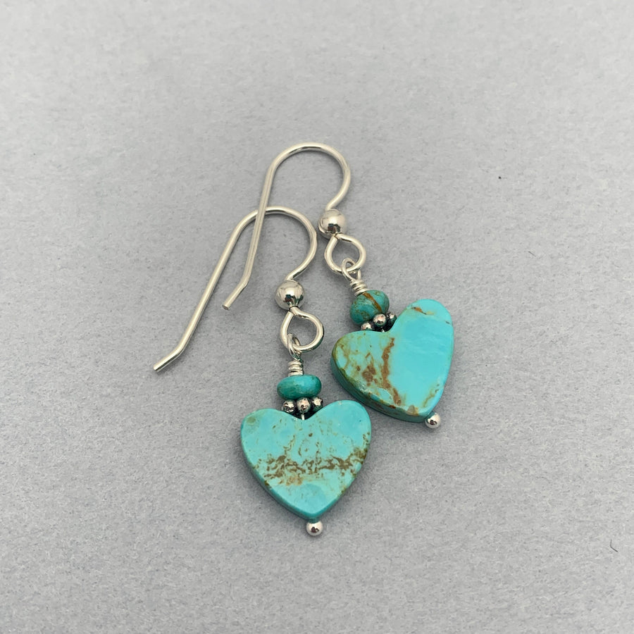 Kingman Turquoise Heart and Sterling Silver Earrings. Love symbol