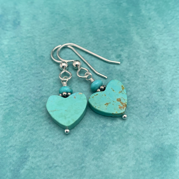 Kingman Turquoise Heart and Sterling Silver Earrings. Love symbol