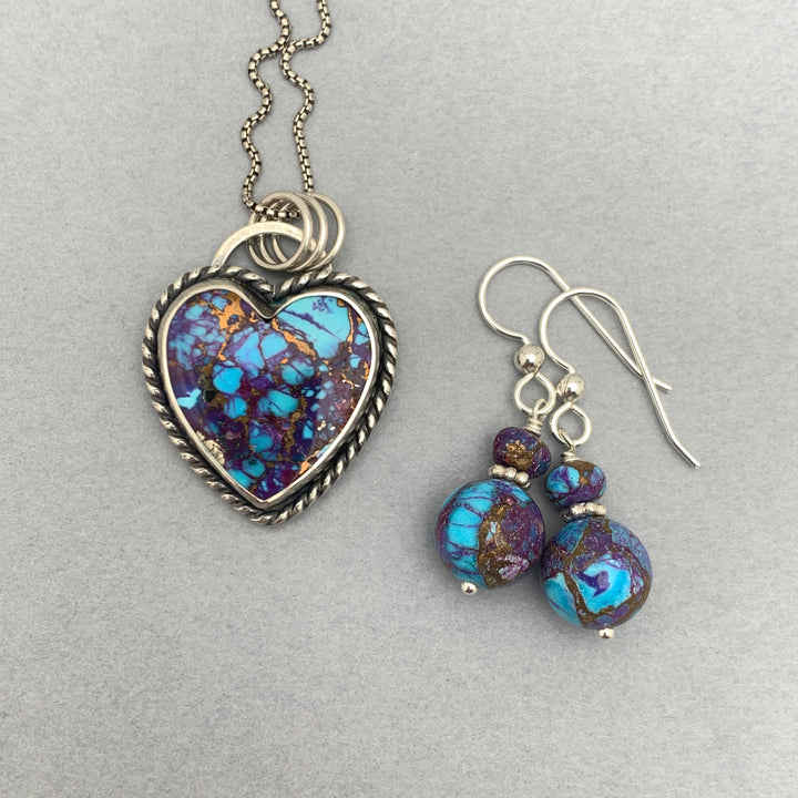 Kingman Mohave Turquoise and Sterling Silver Earrings. Purple Spiny Oyster Shell