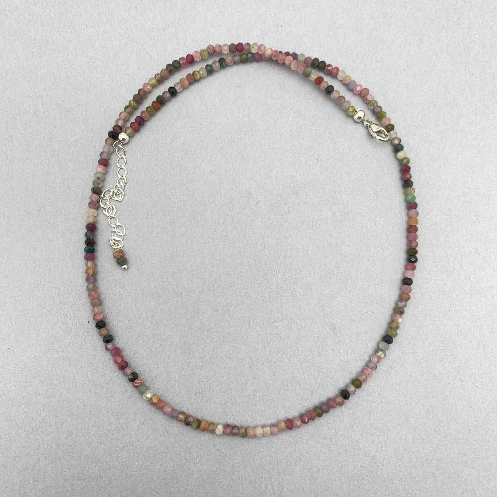 Tourmaline and Sterling Silver Necklace. Faceted and Colorful