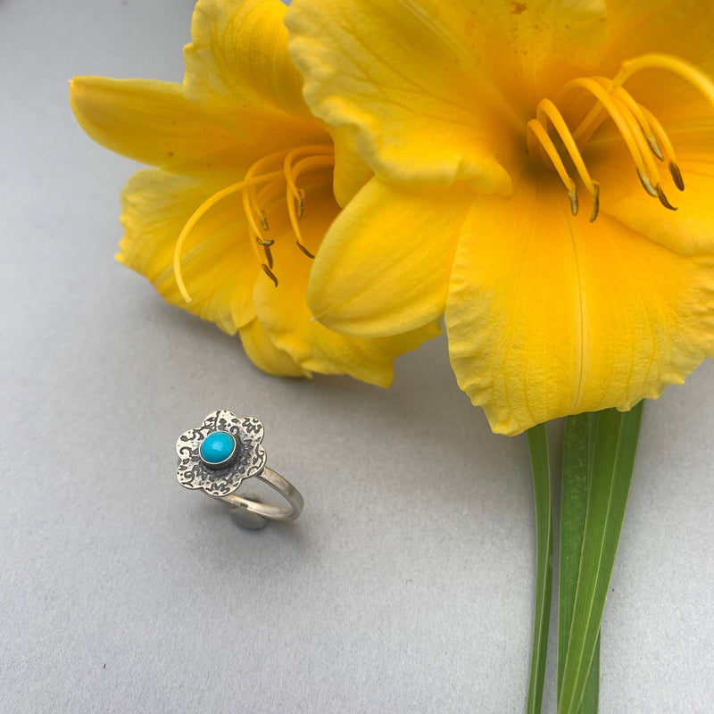 Blue Ridge Turquoise and Sterling Silver Flower Ring
