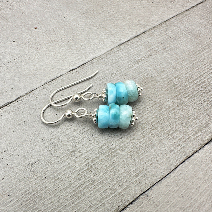 Larimar and Solid 925 Sterling Silver Earrings