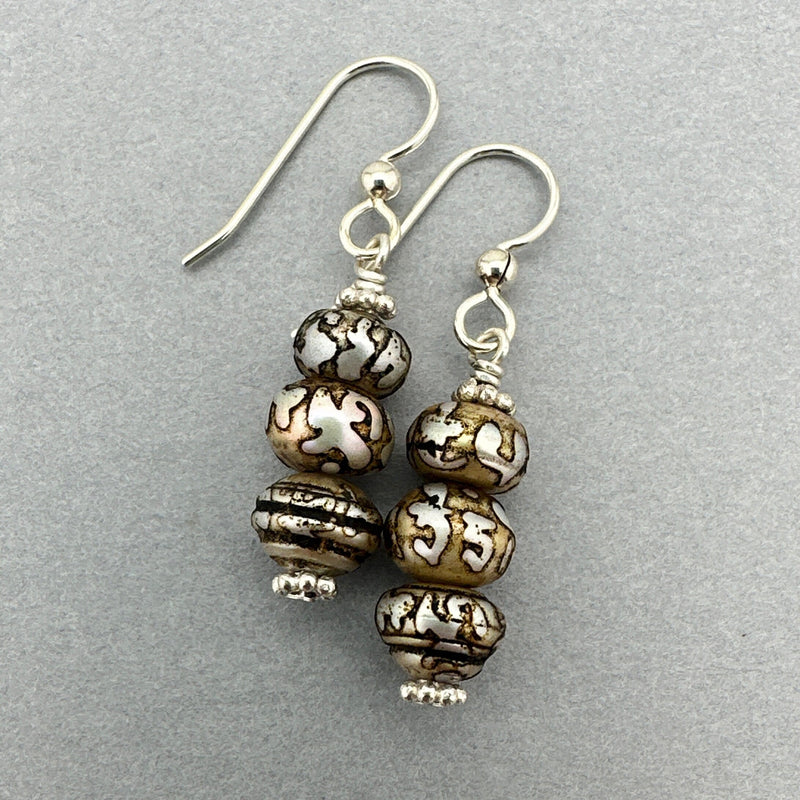 Ohm Pearl and Sterling Silver Earrings. Etched Freshwater Pearls