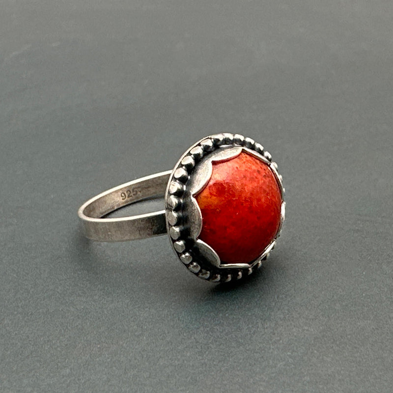 Red Sponge Coral and Sterling Silver Ring. Size 6.75 US/Canada