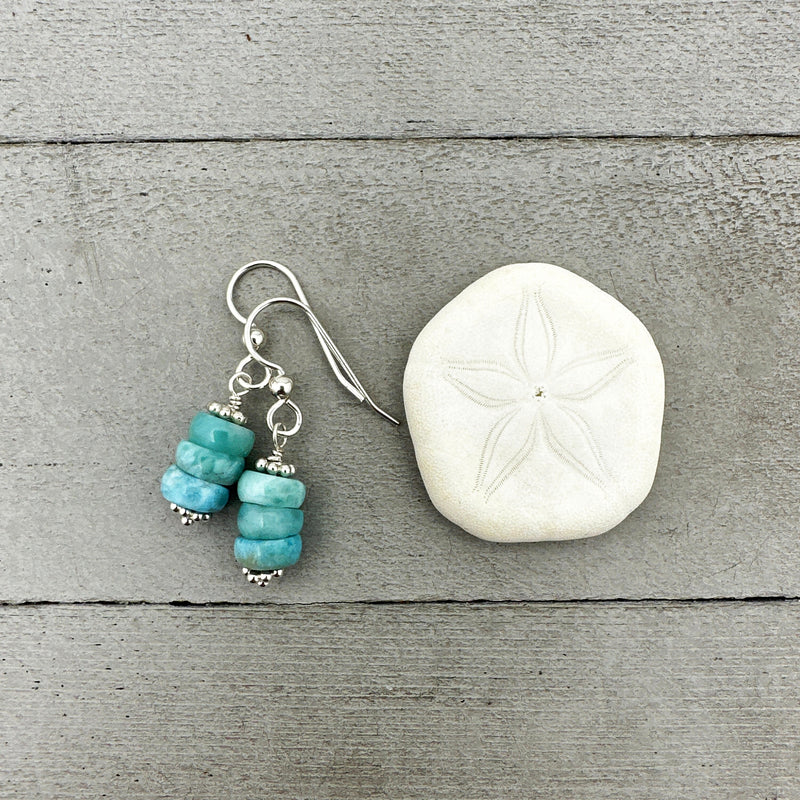 Larimar and Solid 925 Sterling Silver Earrings