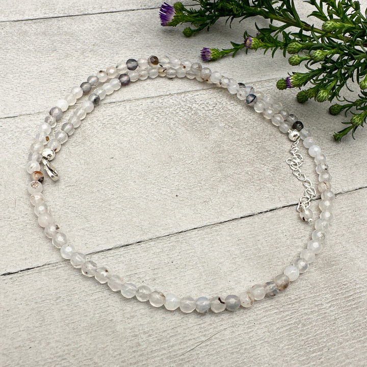 Faceted Montana Agate and Sterling Silver Beaded Necklace