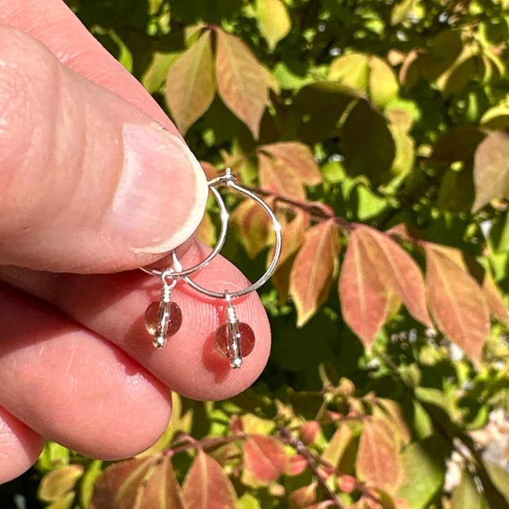 Smoky Quartz Charm Hoop Earrings. Available in Solid 925 Sterling Silver, 14k Yellow or Rose Gold Fill