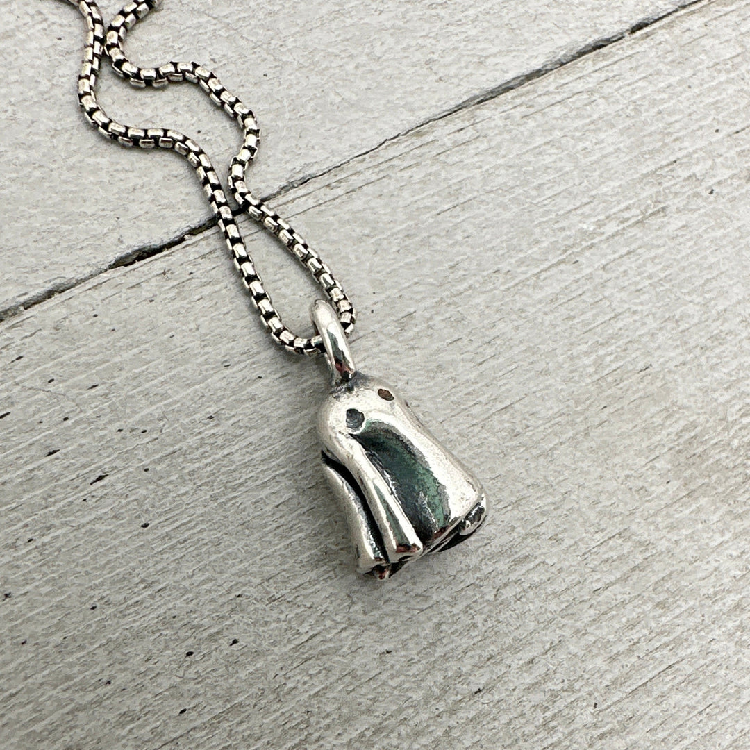 Tiny Silver Ghost Pendant. "Minnie". Solid 925 Sterling Silver Halloween Necklace