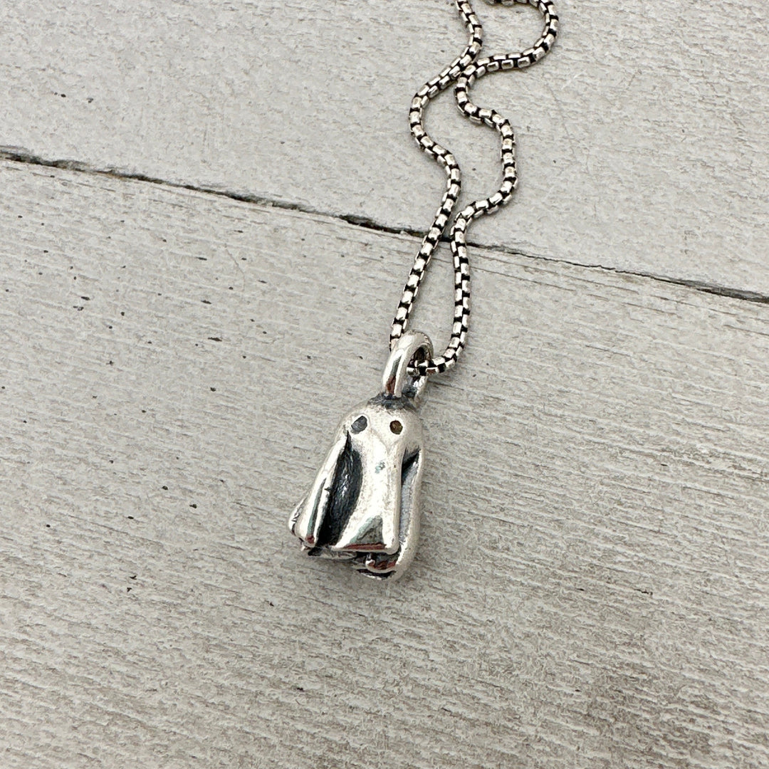 Tiny Silver Ghost Pendant. "Minnie". Solid 925 Sterling Silver Halloween Necklace