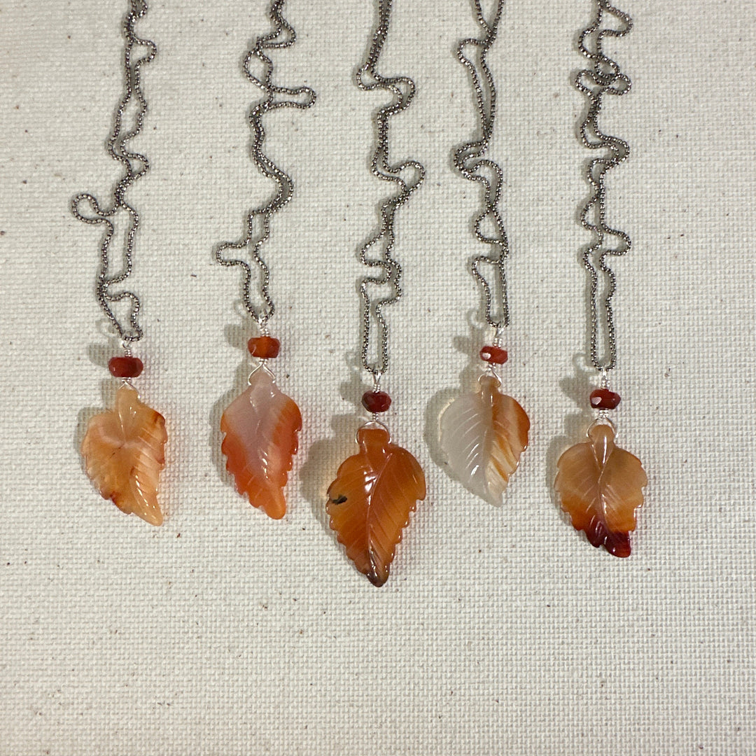 Carved Carnelian Leaf Pendant. Fall leaf jewelry pendant. Orange leaf pendant. One pendant, your choice!