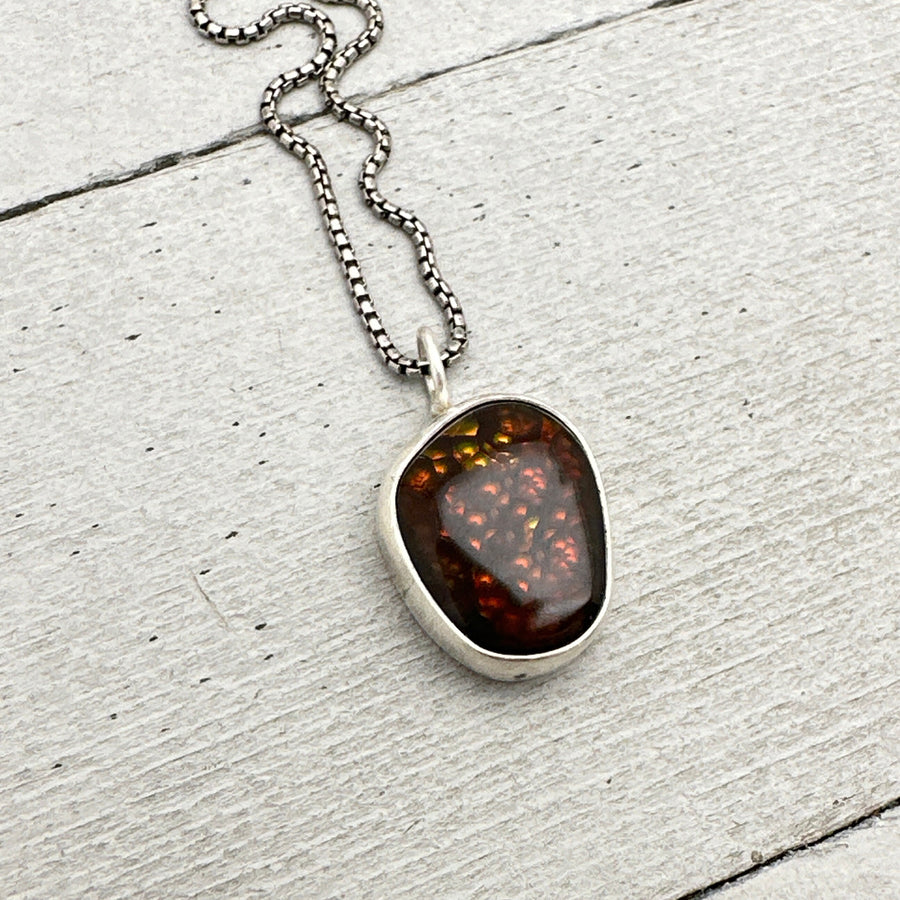 Mexican Fire Agate Opal and Sterling Silver Pendant