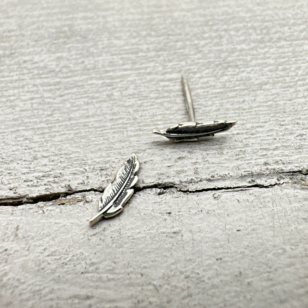 Feather Stud Earrings in Solid 925 Sterling Silver