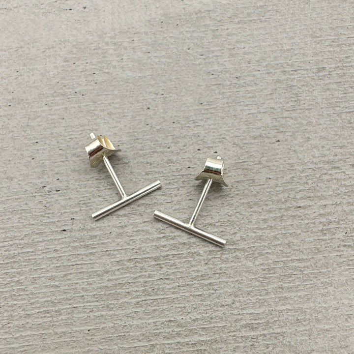 Bar Line Stud Earrings in Solid 925 Sterling Silver. T Studs, Staple, Line Earrings