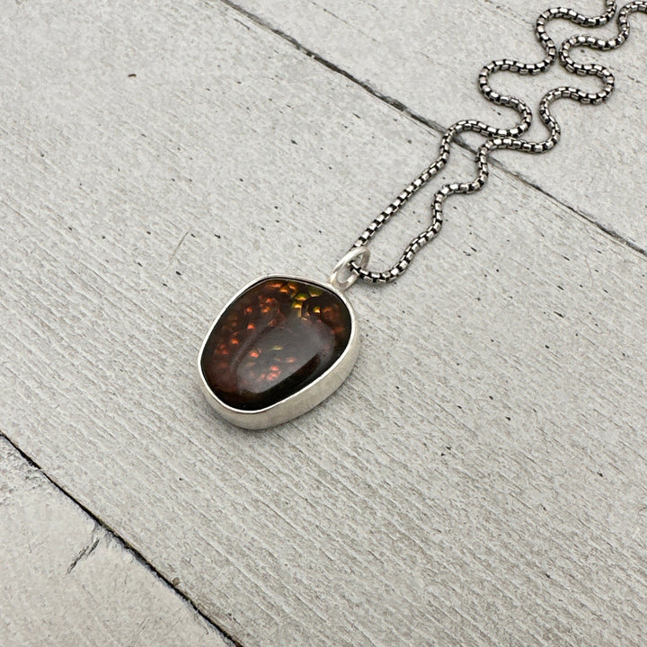 Mexican Fire Agate Opal and Sterling Silver Pendant