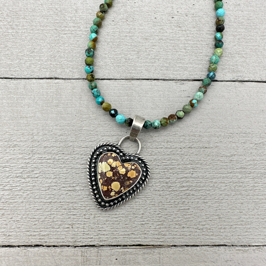 Beautiful Pastel Yellow & Brown Sand Hill Turquoise and Solid 925 Sterling Silver Heart Pendant