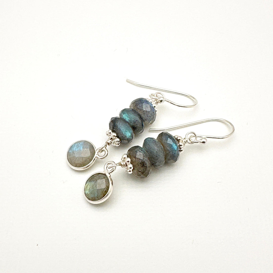 Faceted Labradorite and Sterling Silver Earrings. Flashy Glowing Stones