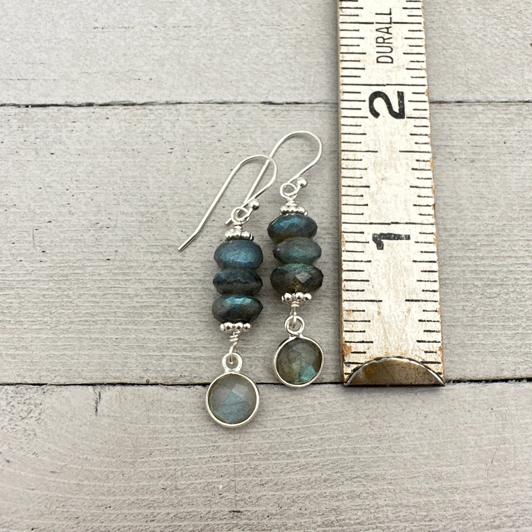 Faceted Labradorite and Sterling Silver Earrings. Flashy Glowing Stones