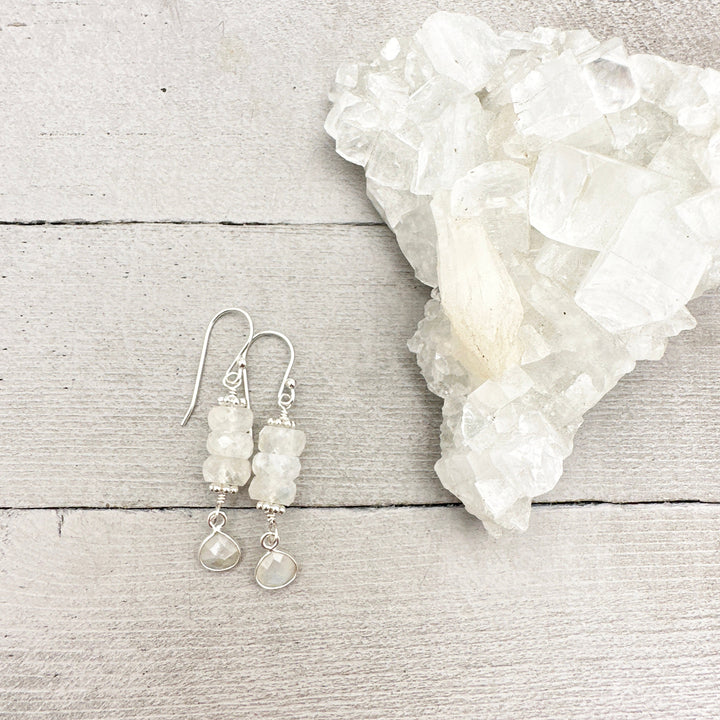 Faceted Moonstone and Sterling Silver Earrings. Flashy Glowing Stones
