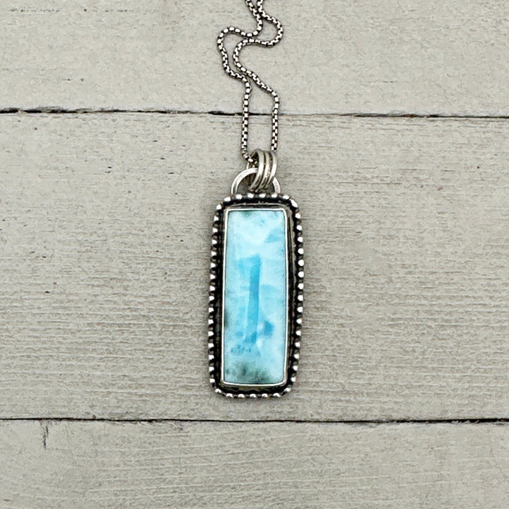 Larimar and Solid 925 Sterling Silver Silver Pendant Necklace