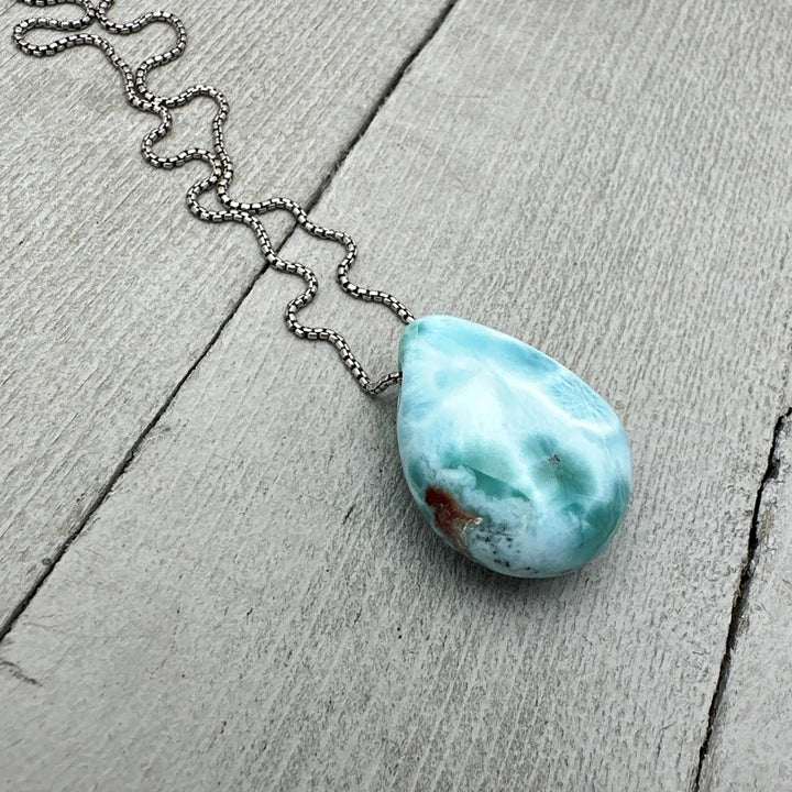Larimar Crystal on Sterling Silver Chain Necklace