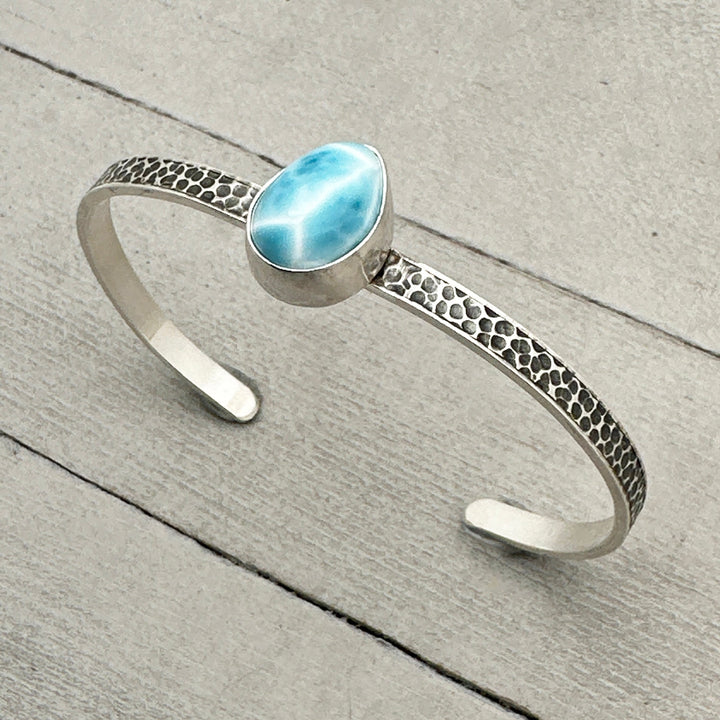 Larimar and Sterling Silver Cuff Bracelet. AAA Stone
