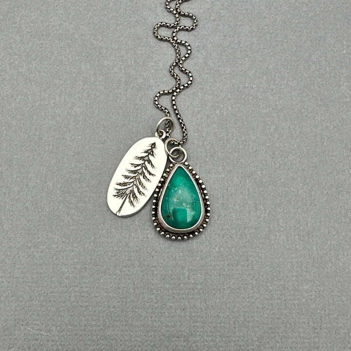 Turquoise and Sterling Silver Pine Tree Charm Necklace