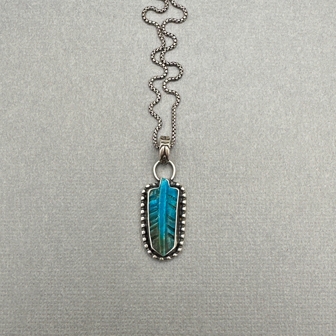 Kingman Turquoise Feather and Sterling Silver Necklace. Carved American Turquoise Pendant