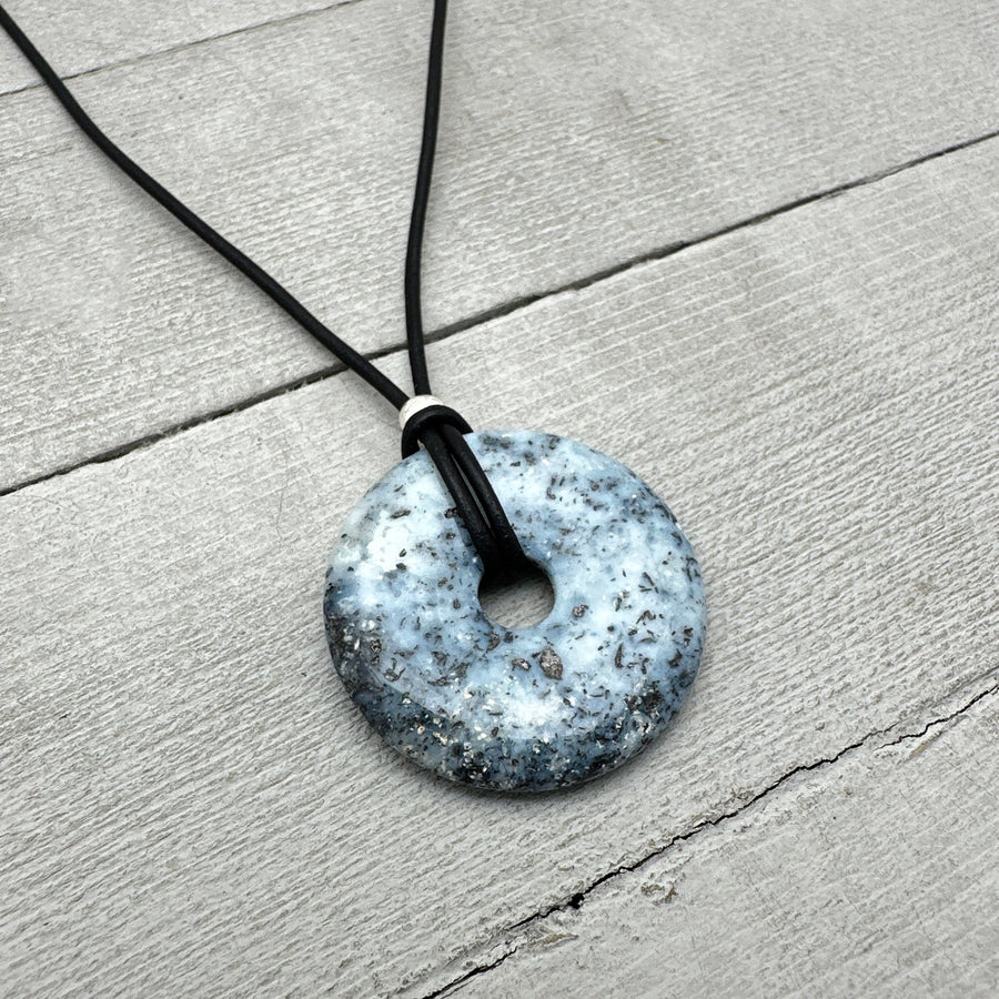 Dendritic Chalcedony Agate and Leather Necklace