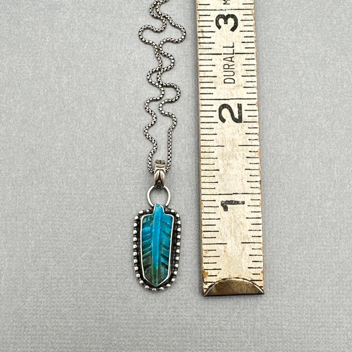 Kingman Turquoise Feather and Sterling Silver Necklace. Carved American Turquoise Pendant