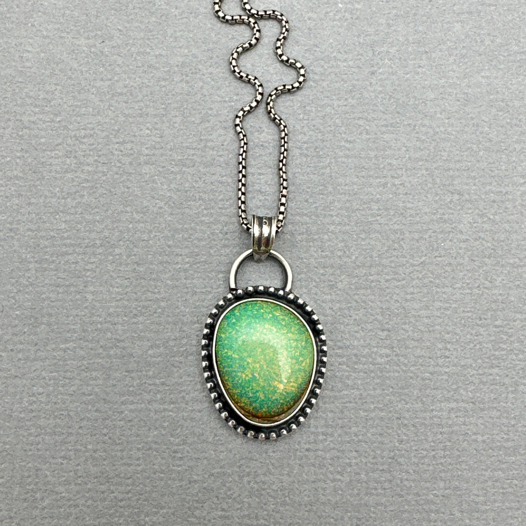 Green Sterling Opal and Sterling Silver Pendant Necklace