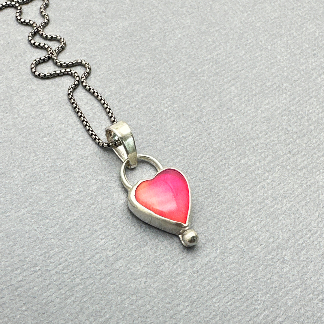Pink Aurora Opal Heart and Sterling Silver Pendant Necklace - SunlightSilver
