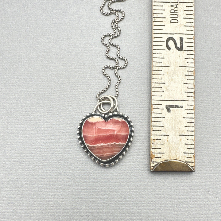 Pink Rhodochrosite Heart Crystal Sterling Silver Pendant - SunlightSilver