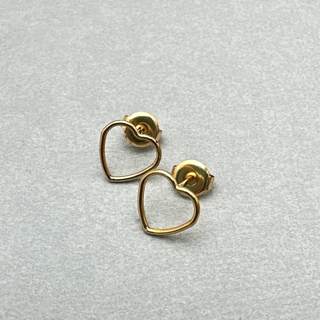 Heart Stud Earrings in 14k Yellow Gold Fill. Love Symbol Post Earrings - SunlightSilver
