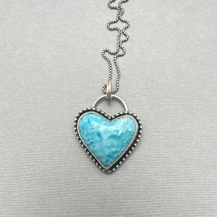 Larimar Heart and Solid 925 Sterling Silver Pendant Necklace - SunlightSilver