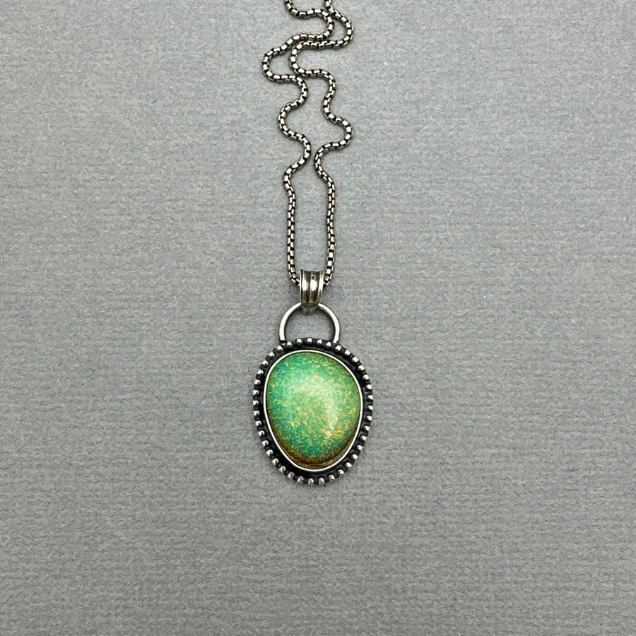 Green Sterling Opal and Sterling Silver Pendant Necklace