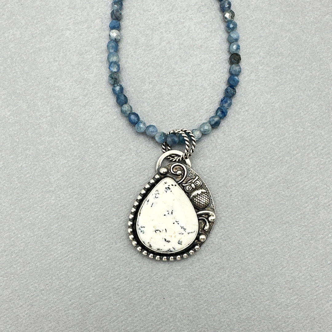 Dendritic Opal Chalcedony Owl Sterling Silver Necklace