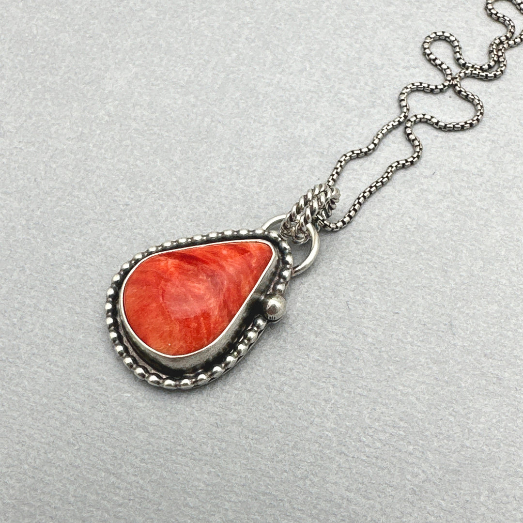 Red Spiny Oyster and Sterling Silver Pendant - SunlightSilver