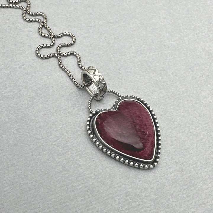 Purple Spiny Oyster Heart and Sterling Silver Pendant - SunlightSilver